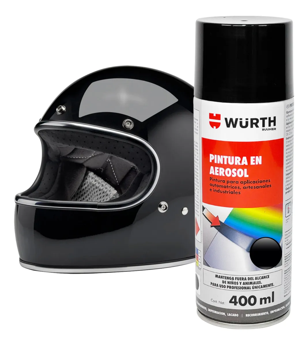 PINTURA SPRAY NEGRO BRILLANTE WURTH 400ML ACABADO MATE NEGRO BRILLANTE